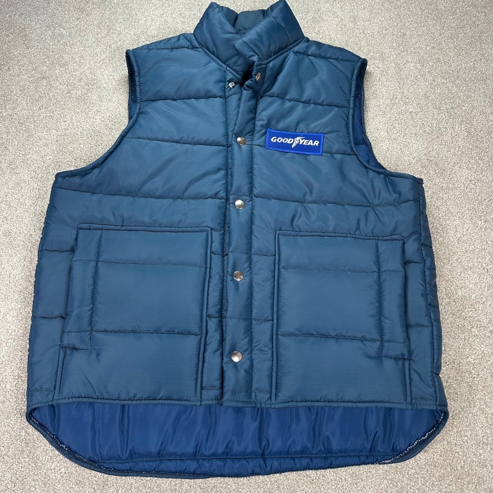 Vintage‎ Goodyear Vest Mens L Puffer Quilted Snap Front Automotive Workwear